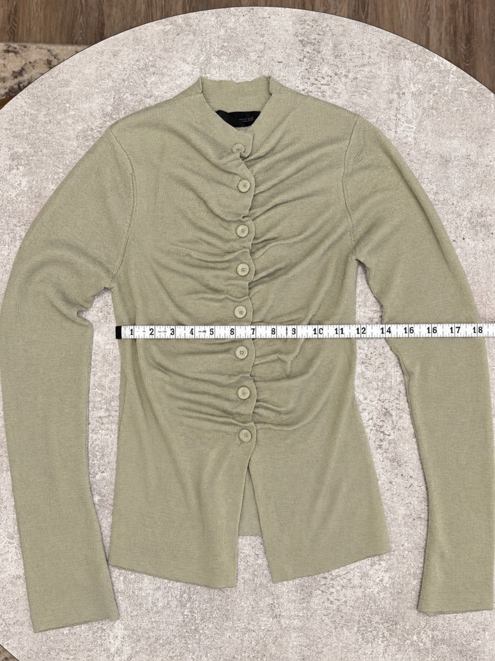 Zara Sage Green Ruched Button Cardigan - Picture 5 of 6